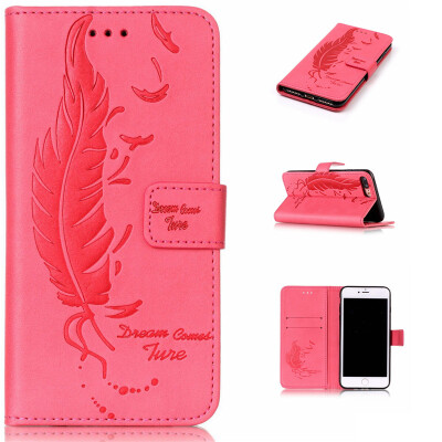 

Light red Plumes and birds Embossed PU Leather Wallet Case Classic Flip Cover with Stand Function and Credit Card Slot for IPHONE