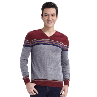 

A Shidun Korean casual hit color V neck men sweater knit sweater red 180 /  A4090056