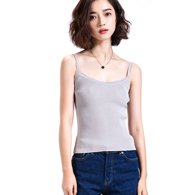 

Longyue Women Slim Sling Vest Твердая красочная модная рубашка с моде Маленький жилет LWYC171116 Серый L