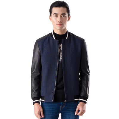 

Aston Young Men's Leather Slim Jacket Short Jacket Korean Striped Jacket Blue 170 /  A4050002