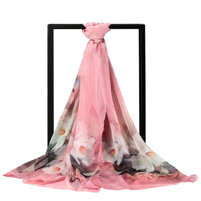 

Jingdong Supermarket] Ms. Bao Shengxiang silk scarf chiffon long scarf female models scarf air conditioning shawl blue lily s9110