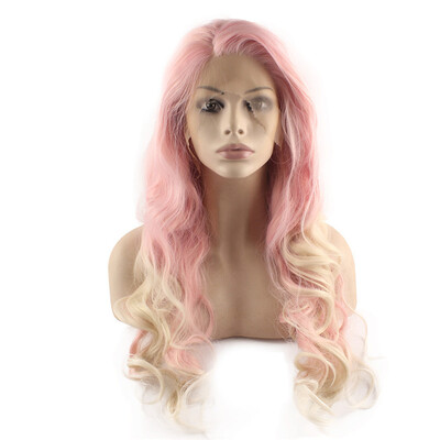 

Iwona Synthetic Hair Lace Front Long Wavy Blonde Tip Pink Wig