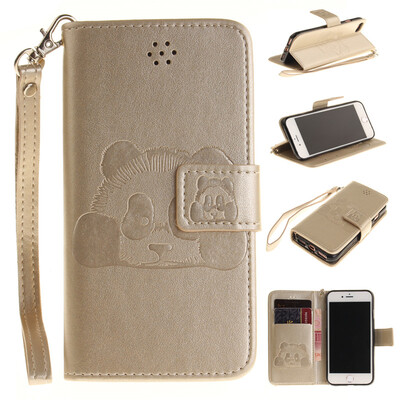 

Gold Panda Style Embossing Classic Flip Cover with Stand Function and Credit Card Slot for IPHONE 7