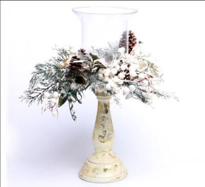 

Candle Holder Centrepiece,DFL 18"H Creamy White Cedar Electronic Candles holder with Mixed Pine Centerpiece,include 1 glass top