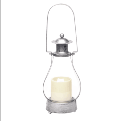 

Battery Operated Metal and Glass House Lantern with 3x4 inches Led Plastic Candle, 15.35 inch, Antique silver