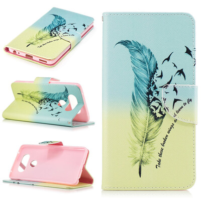 

Feathers & birds Design PU Leather Flip Cover Wallet Card Holder Case for LG V20