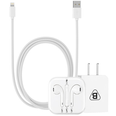 

BIAZE 5V 2A Mobile Phone Charger Apple Certified Data Cable Ear Earphone Support iPhone6s Plus iPad Mini M2 S8-15 5S Headphone