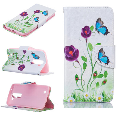 

Blue butterfly Design PU Leather Flip Cover Wallet Card Holder Case for LG K7K8