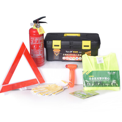 

(Fire extinguisher 1KG, battery line, trailer rope, safety hammer, toolbox), anti-fire toolbox emergency rescue package (fire extinguisher 1KG,