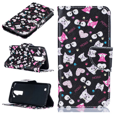 

Black cat Design PU Leather Flip Cover Wallet Card Holder Case for LG K7K8