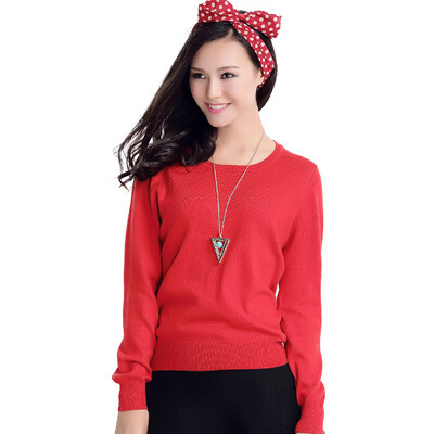 

MAZOE simple multi-color short paragraph round neck collar knitted bottom sweater M3028 red XXXL