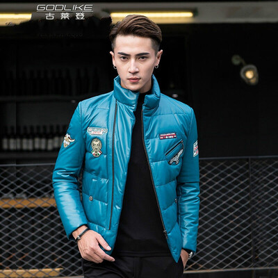 

Mens leather jacket long sleeve autumn witer clothing genuine sheepskin motocycle coat real leather newest style with padding
