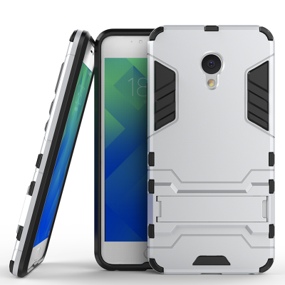 

Silver Slim Robot Armor Kickstand Shockproof Hard Rugged Rubber Back Case For MEIZU M5