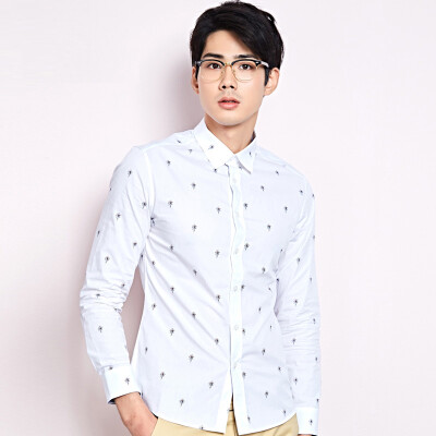 

DANCING WOLVES Men T-shirt Long Sleeve Floral Print Cotton Shirt