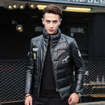 

Mens leather jacket long sleeve autumn witer clothing genuine sheepskin motocycle coat real leather newest style with padding