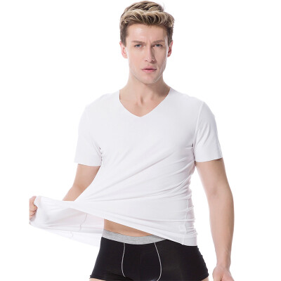 

Jingdong supermarket] modal vest men's V-neck short sleeve elastic Slim breathable modal T-shirt black