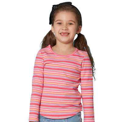 

JJLKIDS Partner Club children's clothing girls long-sleeved children's striped shirt sweater GCT62002 light rose 105