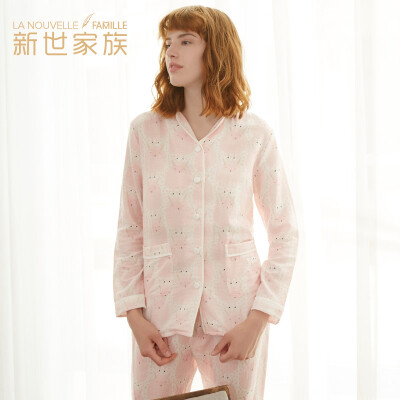 

Jingdong Supermarket New Century family pajamas spring long sleeves cotton 2017 new cotton casual home service set 73632010 light powder