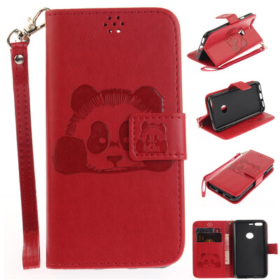 

Red Panda Style Embossing Classic Flip Cover with Stand Function and Credit Card Slot for Google Pixel