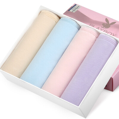 

Playboy ladies underwear Cotton crotch in the low waist cotton fabric girl Triangle underwear female sexy 4 boxed shallow purple shallow light brown light pink combination installed