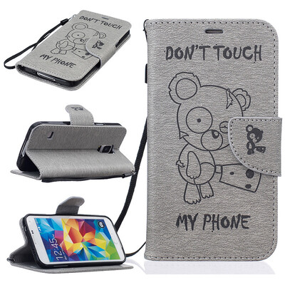 

Gray Bear Style Embossing Classic Flip Cover with Stand Function and Credit Card Slot for SAMSUNG Galaxy S5