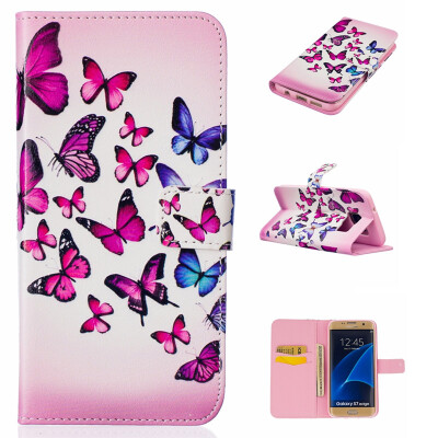 

Pink and blue butterfly Design PU Leather Flip Cover Wallet Card Holder Case for SAMSUNG GALAXY S7 Edge