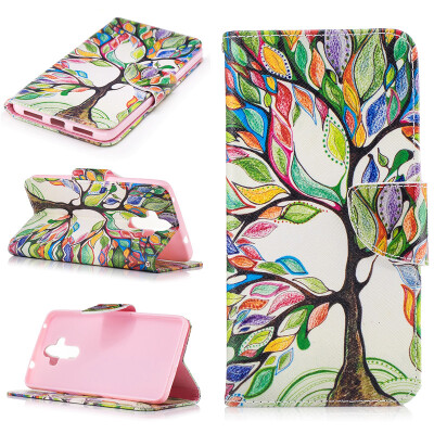

Colorful tree PU Leather Flip Cover Wallet Card Holder Case for HUAWEI Mate 9