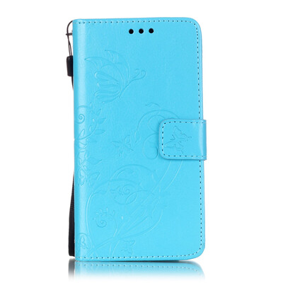 

Blue Flower Design PU Leather Flip Cover Wallet Card Holder Case for NOKIA N640