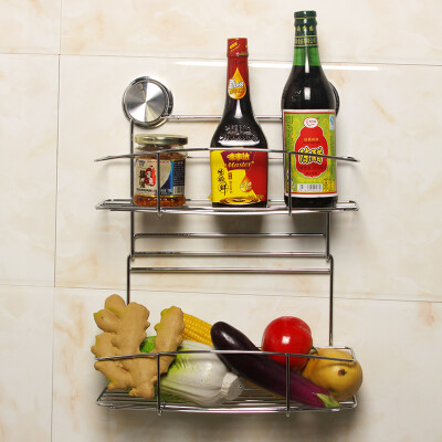 

【Jingdong Supermarket】 Guardian kitchen bathroom sucker stainless steel pendant free drilling double shelves storage basket