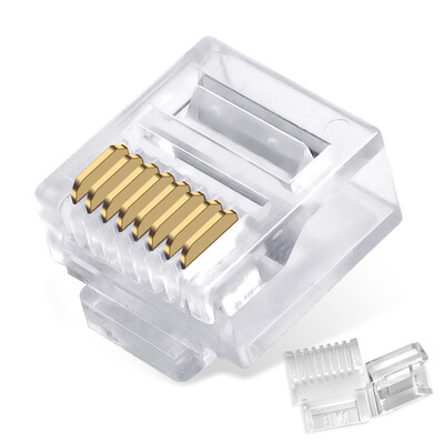 

CNCOB CN-C6S5K-23AB RJ45 шесть типов гигабитных UTP коротких корпусов однорядные двухсекционные 8P8C хрустальные головки трехсторонние позолоченные медные плоские кабели с раздельной линией (50 / сумка)