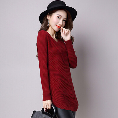 

A long morning 2017 Korean version of the Slim of the long-sleeved long-sleeved long-sleeved knit dress autumn S65W0007 wine red