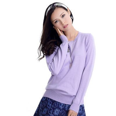 

MAZOE simple multi-color short paragraph round neck collar knitted baskets sweater M3028 taro color L