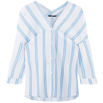 

Semir Lady Вертикальная полосатая рукава Рубашка с рукавом Рукава с короткими рукавами Корейская версия 19017050309 Синий и белый тон L