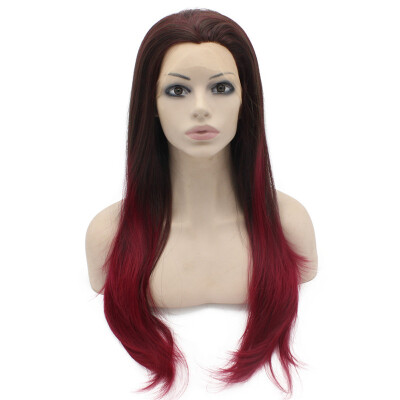 

Iwona Synthetic Hair Lace Front Long Stright Two Tone Ombre Brown Burgundy Red Wig