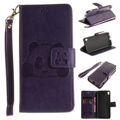 

Фиолетовый Panda Стиль Тиснение Классический откидная крышка с подставкой Функция и слот кредитной карты для SONY Xperia XA