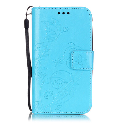 

Blue Flower Design PU Leather Flip Cover Wallet Card Holder Case for SAMSUNG G386F