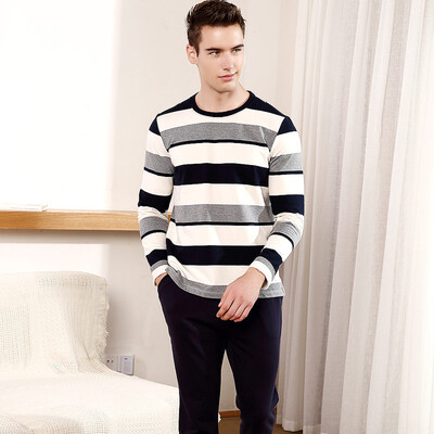 

Jingdong supermarket] red beans home (Hodohome) couples pajamas men and women 2017 spring new cotton long-sleeved stripes home clothing suit possession of green 170 / 92A