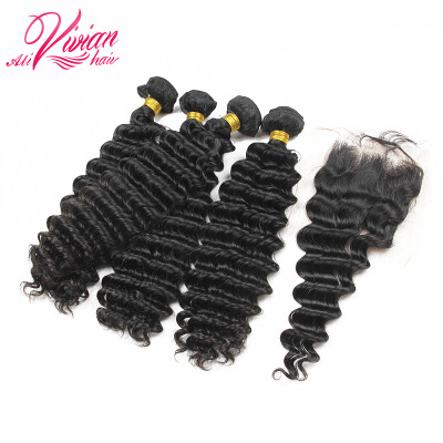 

8A Brazilian Virgin Hair With Closure 3 Bundles Brazilian Deep Wave With Closure Unprocessed Brazilian Curly Human Hair Weaves