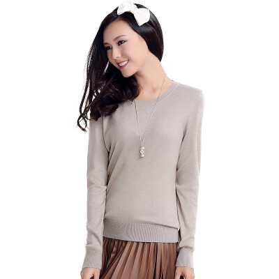 

MAZOE simple multi - color short paragraph round neck collar knitted bottom sweater M3028 camel XXL