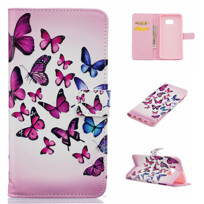 

Pink&blue butterfly Design PU Leather Flip Cover Wallet Card Holder Case for SAMSUNG Galaxy S6 edge Plus