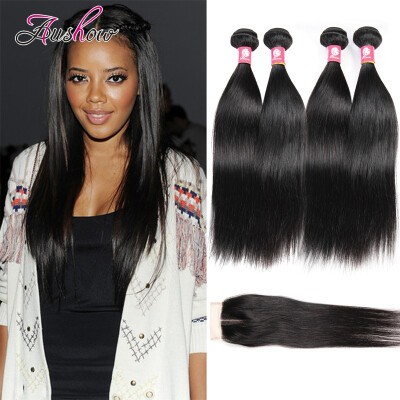 

8A Peruvian Straight Hair With Closure Cheap Human Hair 4 Bundles With Lace Closures Straight Peruvian Virgin Hair With Closure