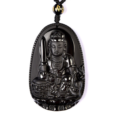 

Ling Fei obsidian big day Pendant is a goat monkey zodiac Buddha necklace men and women with a large chain