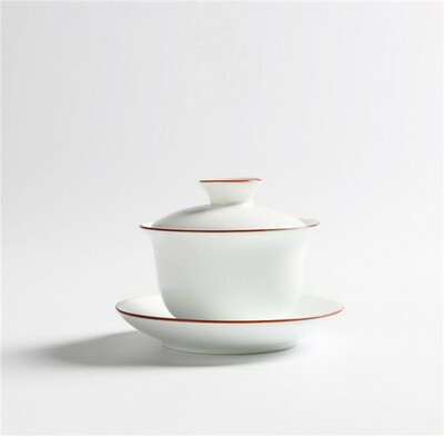 

Коричневый Rim Белый керамический Gaiwan Gongfu чай заваривать чай чашка с крышкой 120мл 4.05 унций