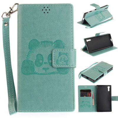 

Green Panda Style Embossing Classic Flip Cover with Stand Function and Credit Card Slot for Sony Xperia XZ