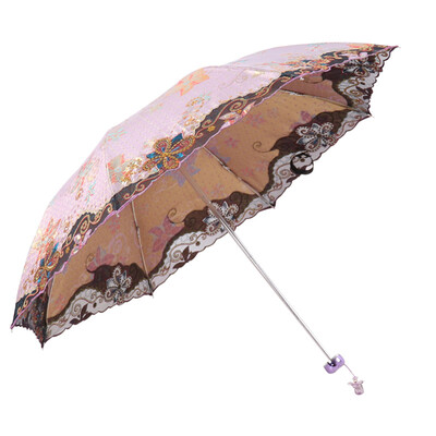 

Jingdong supermarket] paradise umbrella Jinling fairy super sunscreen three fold ultra-light embroidery sun umbrella sun umbrella light powder 33043E