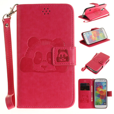 

Rose Panda Style Embossing Classic Flip Cover with Stand Function and Credit Card Slot for SAMSUNG GALAXY S5