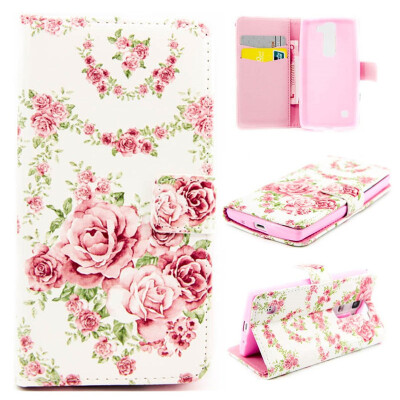 

Pink Rose Design PU Leather Flip Cover Wallet Card Holder Case for LG Leon