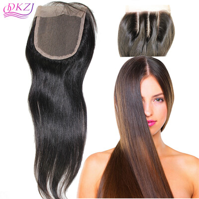

QDKZJ Free Shipping Brazilian Virgin 100 Human Hair Closures Straight Lace Closure Top 44 Middle 3 Way Part Bleached Knots