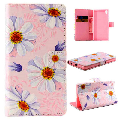 

Pink Flower Design PU Leather Flip Cover Wallet Card Holder Case for SONY Xperia Z5