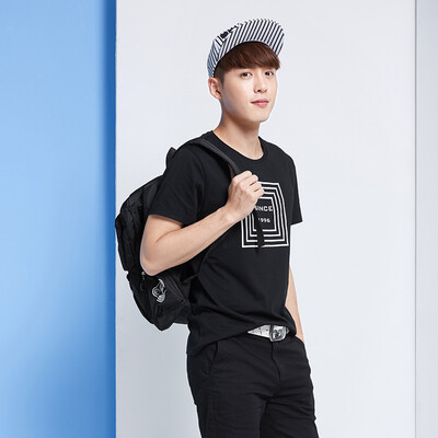 

Semir Semir Футболка с коротким рукавом Мужская круглая воротница Хлопок Печать Корейский прилив T Студенческий летний 19216001914 Черный XL